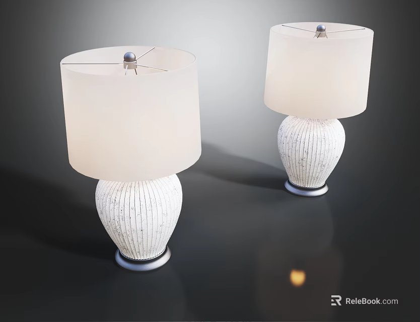 Two Modern Table Lamps With White Textured Base And Round Lampshade 3d model
