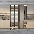Modern Kitchen Interior With Glass Door Wine Cabinet And Built In LED Lighting