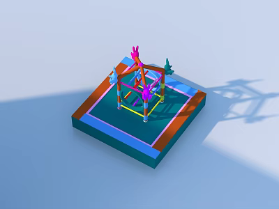 Vibrant Colorful 3D Architectural Model With Square Base Multi Colored Layers And Cross Frames 3d model