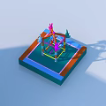 Vibrant Colorful 3D Architectural Model With Square Base Multi Colored Layers And Cross Frames