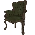 Elegant Vintage Armchair With Green Tufted Upholstery And Gold Carved Legs