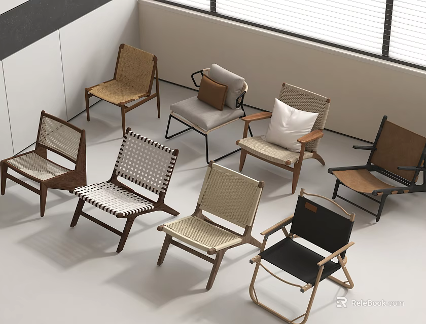 Modern Accent Chairs With Woven Design Wooden Frame And Various Colors 3d model 