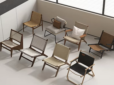 Modern Accent Chairs With Woven Design Wooden Frame And Various Colors 3d model