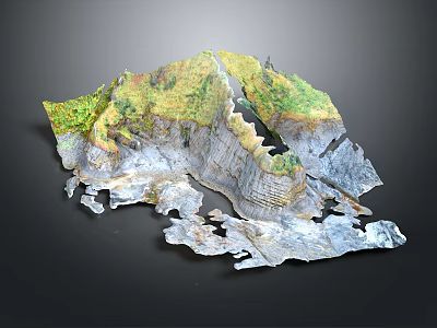 Stunning Natural Landscape With Lush Green Vegetation And Gray Rocky Canyon Structures 3d model