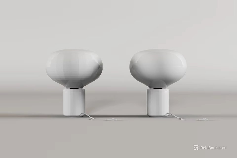 Two Modern White Table Lamps with Spherical Shades and Cylindrical Bases 3d model 