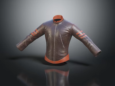 Brown Leather Jacket With Orange Collar Cuffs And Stripes On Sleeves Modern Design 3d model