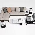 Modern L shaped Sofa Coffee Table Set With Marble Top And Decorative Pillows 3d model