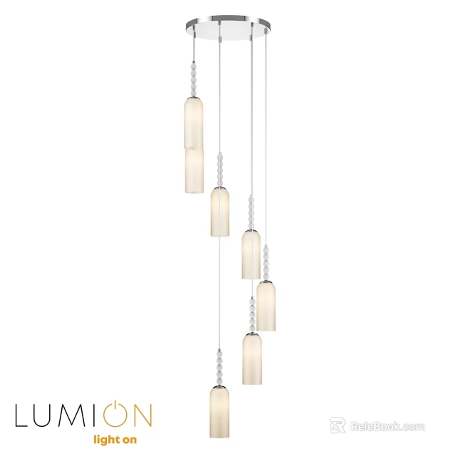 Modern Chandelier With Multiple Hanging Cylindrical Glass Shades And Metal Chains 3d model 