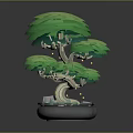 Green Layered Leafy Plant In Paper Art Style With Curved Trunk And Gray Pot