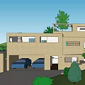 Modern Detached Villa Exterior With Terrace Outdoor Seating Greenery And Glass Windows