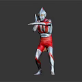 Ultraman In Silver Helmet Red Silver Suit With Fighting Pose On Grey Background