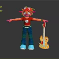 Red Haired Cartoon Character With Orange Guitar And Blue Pants Outfit