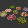 Household Items Display With Colorful Balls And Cucumbers On Decorative Plates