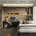 Modern Tatami Bedroom Interior With Writing Desk Office Chair And Bookshelf
