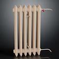 Classic Cast Iron Radiator With Vertical Columns Beige Color And Red Valve