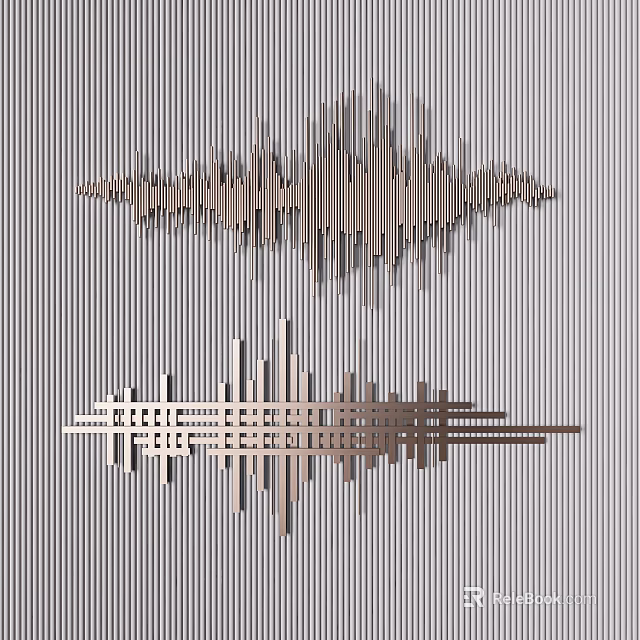 Two Wooden Wave Shaped Wall Decor Pieces on Grey Vertical Striped Background 3d model 