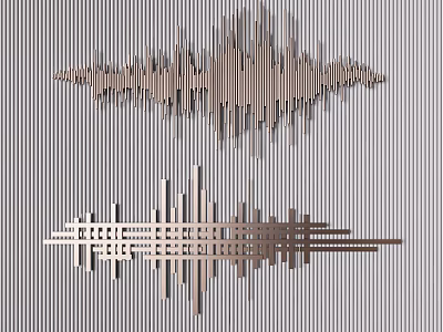 Two Wooden Wave Shaped Wall Decor Pieces on Grey Vertical Striped Background 3d model