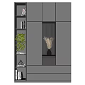 Modern Gray Shoe Cabinet With Illuminated Display Shelves Green Plant And Pampas Grass