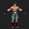 Muscular Warrior Character With Shirtless Torso Blue Patterned Shorts Golden Belt And Black Gloves