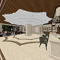 Elegant Hotel Lobby Interior With Wooden Ceiling Marble Floor And Reception Desk