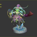 Magical Witch Model With Purple Pink Outfit Blue Braided Hair Broom And Blue Magic Effects