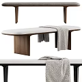 Modern Wooden Benches with Gray and White Upholstered Seats and Solid Wood Legs