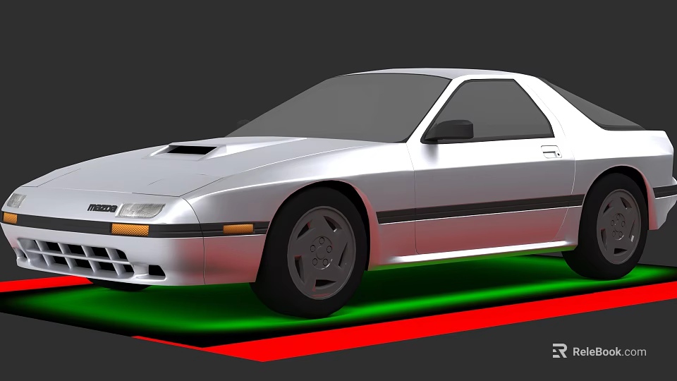 Silver Sports Car With Sleek Design And Green Red Accent Base 3d model 