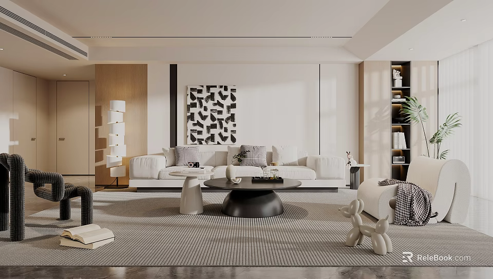 Modern Minimalist Living Room With White Sofa And Art Decor 3d model 