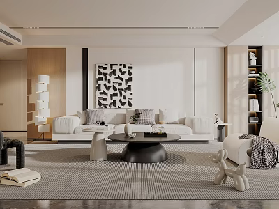 Modern Minimalist Living Room With White Sofa And Art Decor 3d model