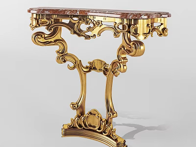 Luxurious Golden Console Table with Intricate Carved Design and Marble Top 3d model