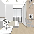 Modern Minimalist Bedroom Interior Design With Sofa Coffee Table Desk And Laptop Curtains