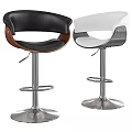 Modern Black Leather Bar Stool With Wooden Frame Metal Base And Adjustable Height