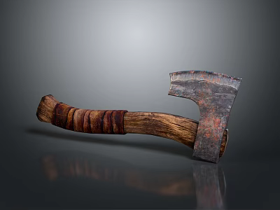Rusted Axe Weapon With Wooden Handle And Metal Head On Gray Background 3d model