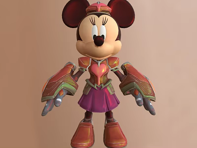 Minnie Mouse Cartoon Character In Armored Costume With Purple Skirt Red Gauntlets And Gold Accents 3d model