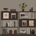 Modern Wooden and Metal Bookshelf with Books Decorative Items and Potted Plant in Living Room