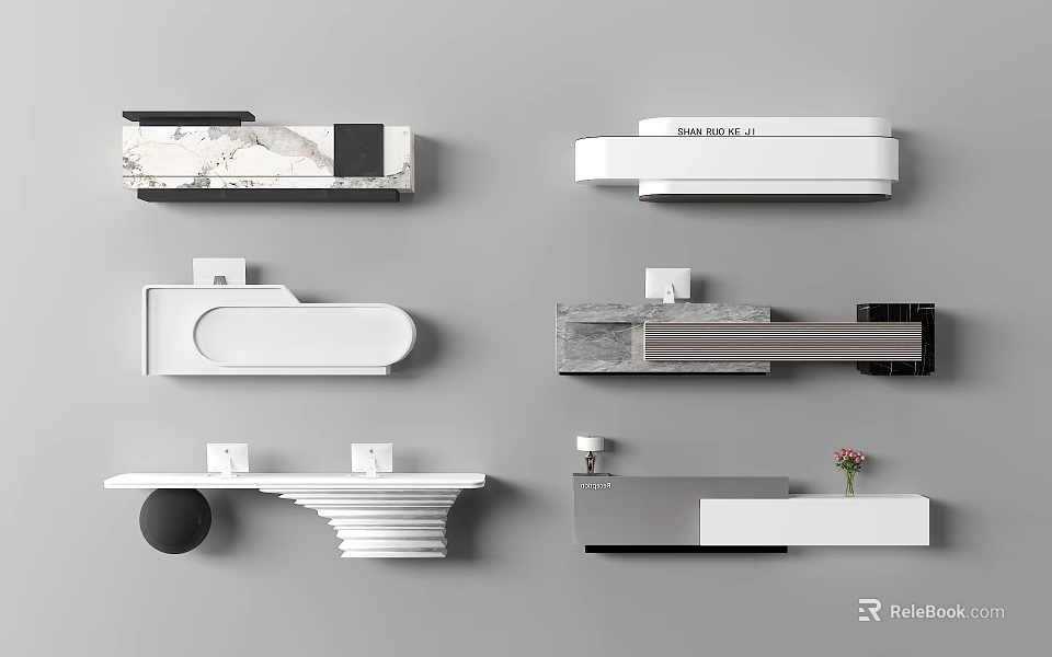 Modern Reception Desk Designs With Various Styles Marble Accents And Geometric Shapes 3d model 