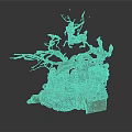 Whimsical Fantasy Scene Sculpture With Deer Figure Twisted Branches Green Foliage Moss And Wooden Base
