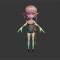 Pink Haired Elf Archer Character With Green Eyes And Bow