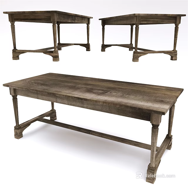 Vintage Wooden Dining Table With Carved Table Legs And Solid Wood Surface 3d model 