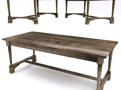 Vintage Wooden Dining Table With Carved Table Legs And Solid Wood Surface 3d model