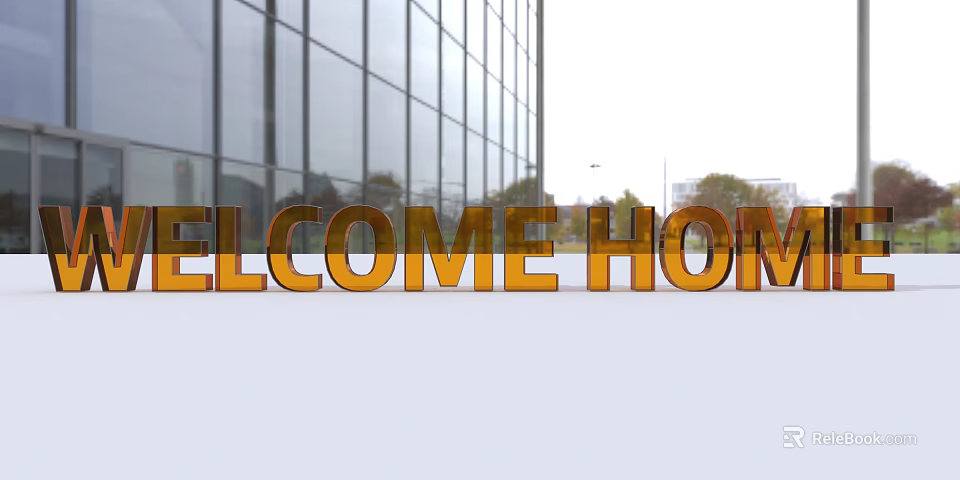 Commercial Signage Equipment With Gold 3D Welcome Home Letters Outside Glass Building 3d model 
