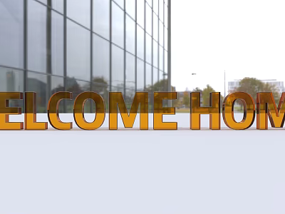 Commercial Signage Equipment With Gold 3D Welcome Home Letters Outside Glass Building 3d model