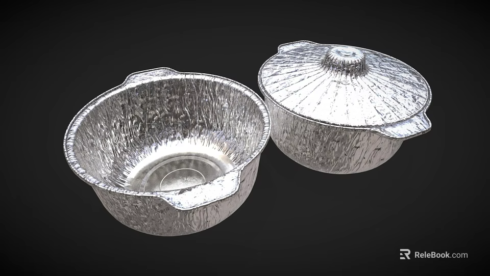 Disposable Aluminum Foil Dinnerware Set Including Bowl With Handles And Covered Container 3d model 