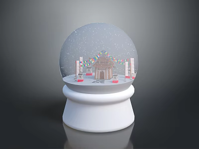 Decorative Snow Globe Ornament Set With Building Decorations Colorful Ribbons And White Base 3d model