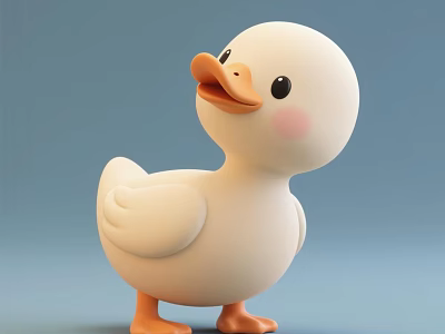 Cute Cartoon White Duck Stuffed Toy With Orange Beak Pink Cheeks And Light Blue Background 3d model