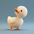 Cute Cartoon White Duck Stuffed Toy With Orange Beak Pink Cheeks And Light Blue Background
