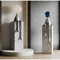 Modern Sculptural Carvings With Marble Base Metal Body And Colored Top Spheres