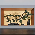 Serene Indoor Landscape With Lush Pine Tree Rocks And Warm Backdrop 3d model