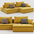 Modern Yellow Velvet Sectional Sofa Set With Gray Decorative Pillows 3d model