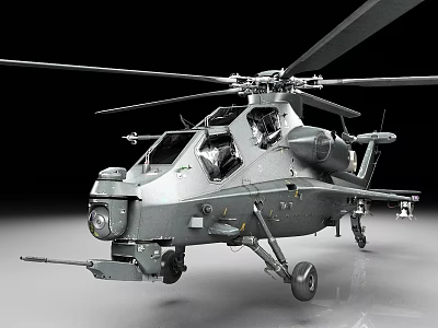 Gray Military Helicopter With Rotor Blades Cockpit And Weapon System 3d model